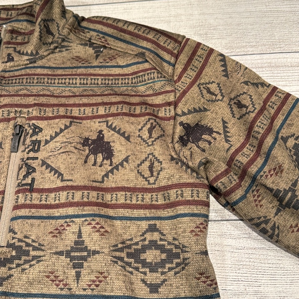 Men's Ariat Caldwell Western Print Full Zip Sweater size M brown - Picture 7 of 14